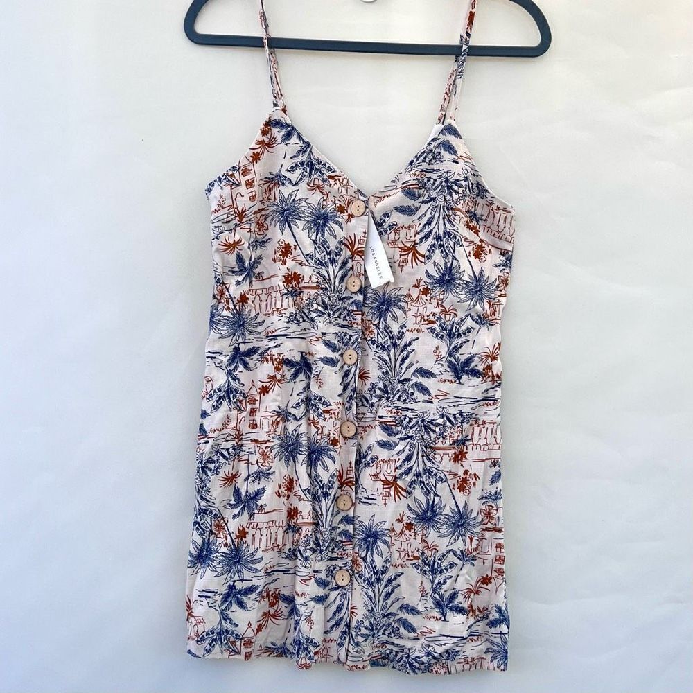 Timing Women's‎ Multicolor Sleeveless Button-Front Linen Mini Dress Medium NWT